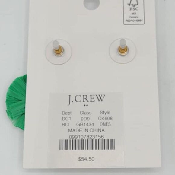 J Crew Factory Green Raffia Earrings NWT! NEW! - Picture 2 of 6